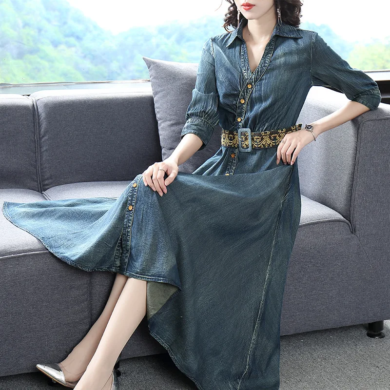 Женская Весенняя обувь в свитер с треугольным вырезом и длинными рукавами большой свободное платье на осень и зиму, платье из джинсовой тка... 
Женская Весенняя обувь в свитер с треугольным вырезом и длинными рукавами большой свободное платье на осень и зиму, платье из джинсовой тка...