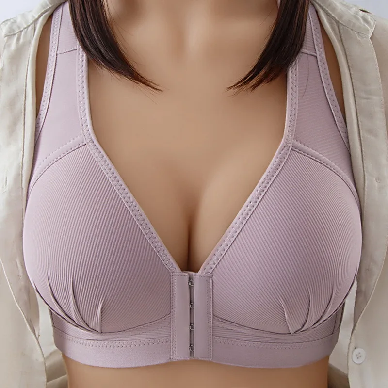 

Fashion Women's Large Size Bra Solid Color Bra Front Buckle Anti-sag Bra Breathing Soft Bra Without Steel Ring 2021 New Fashion