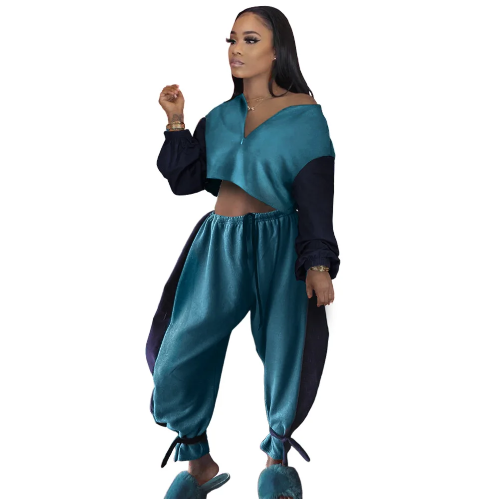 Casual Women Suit Color Patchwork Sweater + Pants Streetwear Winter Drawstring Sportsuit For Women Outfits
Casual Women Suit Color Patchwork Sweater + Pants Streetwear Winter Drawstring Sportsuit For Women Outfits
