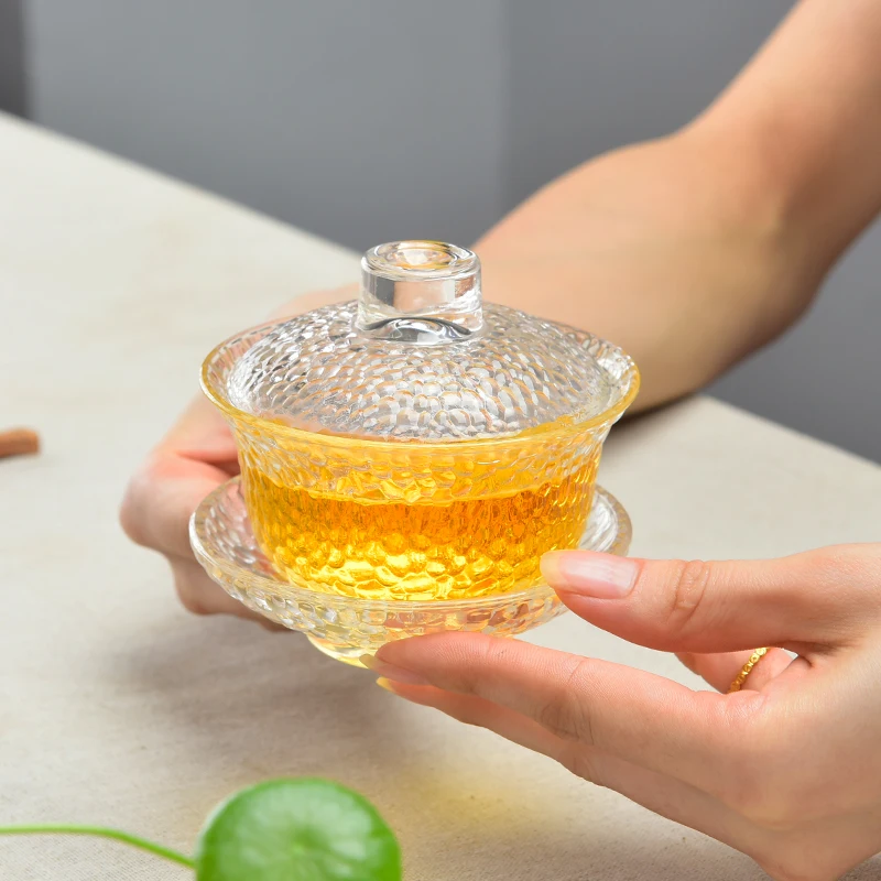 

150cc Creative Heat-resistant Transparent Glass Gaiwan Office Kung Fu Tea Set Drinkware Teapot Gift Master Tea Bowls Sent Friend