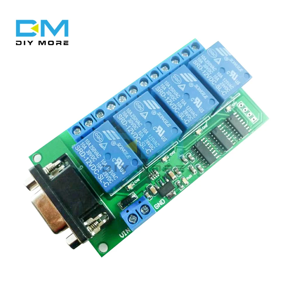 

DC 12V 4-channel Relay Serial Port Remote Control Switch RS232 DB9 Interface For Control Garage Car Motor