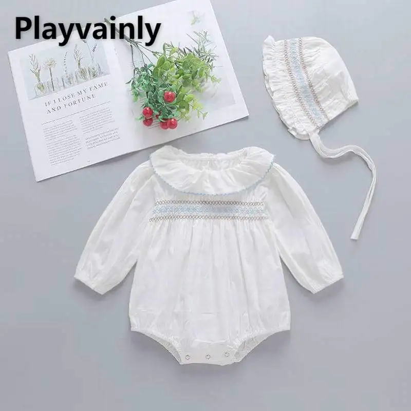 2021 New Baby Romper Girl White Lotus leaf collar Long Sleeve Romper + hat 2pcs set Newborn Baby Clothes 0-2Y E10039 
2021 New Baby Romper Girl White Lotus leaf collar Long Sleeve Romper + hat 2pcs set Newborn Baby Clothes 0-2Y E10039