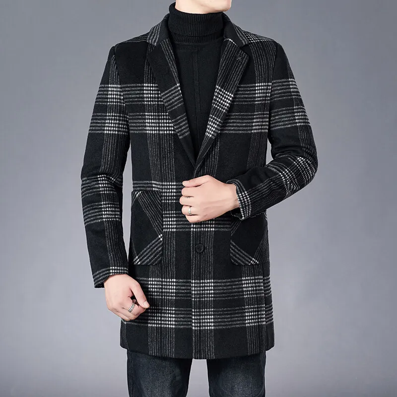 Men's clothing Woolen woolen overcoat Men's fashion overcoat Autumn/winter plaid coat Thickened men's medium long windbreaker
Men's clothing Woolen woolen overcoat Men's fashion overcoat Autumn/winter plaid coat Thickened men's medium long windbreaker
