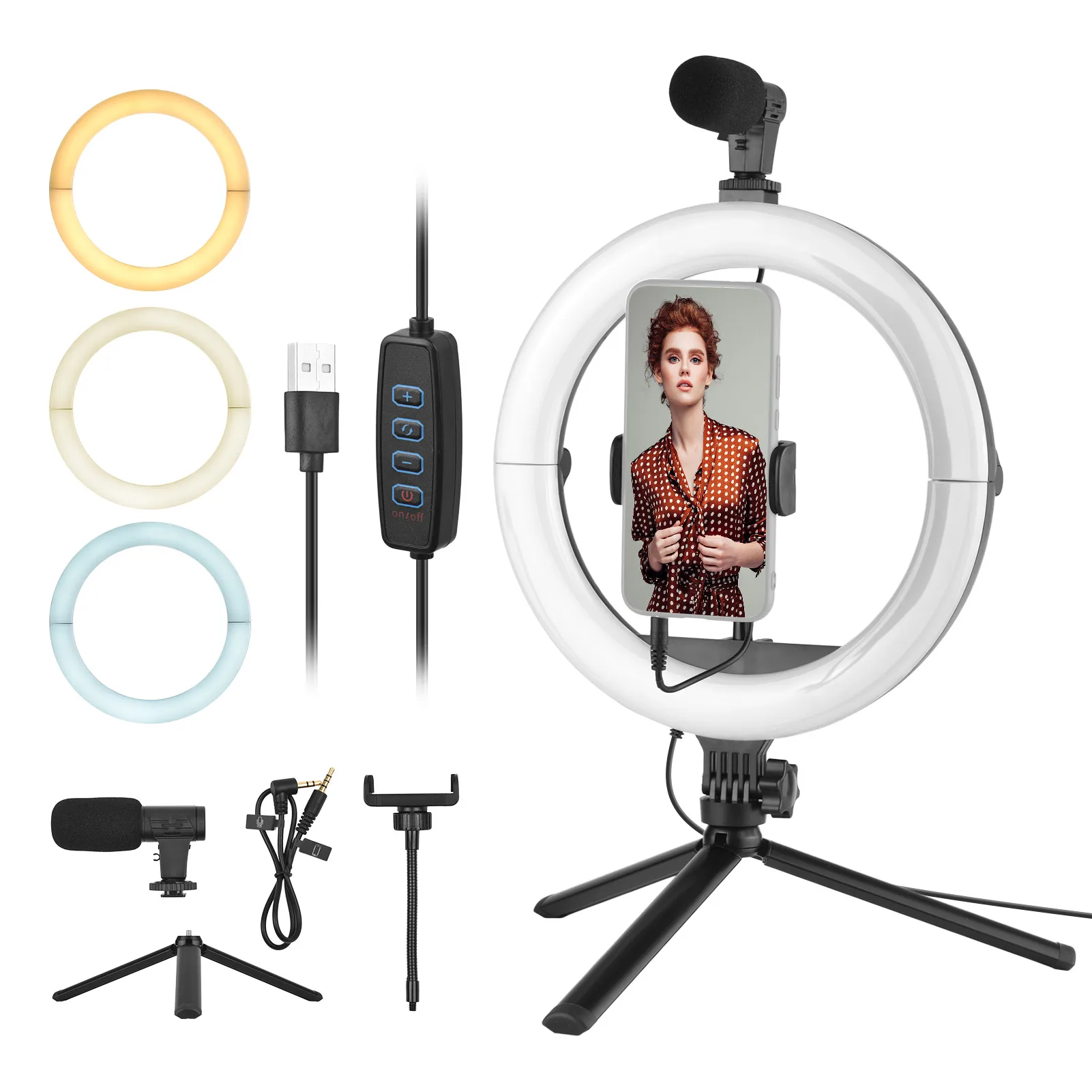 Складной светодиодный кольцевой светильник, 10 дюймов, 128 светильник т., двухцветная лампа с регулировкой температуры 3000K-6500K, со штативом и за...
Складной светодиодный кольцевой светильник, 10 дюймов, 128 светильник т., двухцветная лампа с регулировкой температуры 3000K-6500K, со штативом и за...