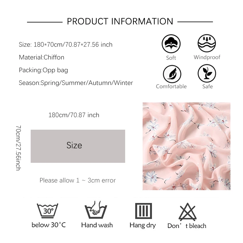 Women Chiffon Scarf Hijab Fashion Print Floral Shawl Muslim Headband Scarves Wrap Bandana Foulard Beach Stoles Soft All Season
Women Chiffon Scarf Hijab Fashion Print Floral Shawl Muslim Headband Scarves Wrap Bandana Foulard Beach Stoles Soft All Season
