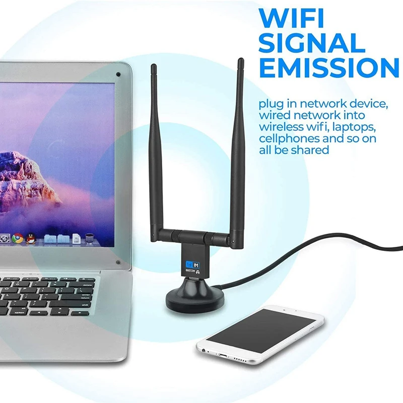 

1200Mbps USB Wifi Adapter Dual Band 5GHz 2.4Ghz Wireless Wifi Antenna Dongle Network Card with Stand for Windows XP/10/8