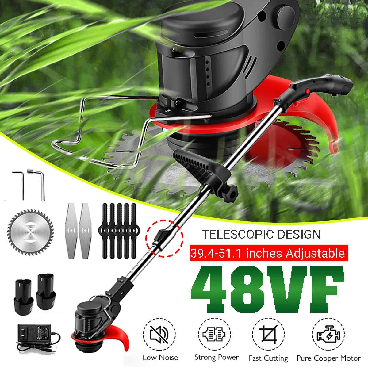 48VF Portable Electric Grass Trimmer Handheld Lawn Mower Agricultural Household Cordless Weeder Garden Pruning Tool
48VF Portable Electric Grass Trimmer Handheld Lawn Mower Agricultural Household Cordless Weeder Garden Pruning Tool