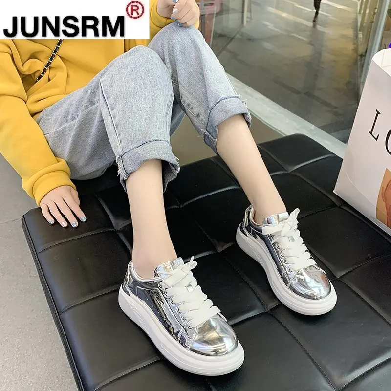 Women Board Shoes Mirror Leather Lace-Up Red Silver Rubber Non-slip Sneakers Female Spring Summer Comfort Walking Shoes
Women Board Shoes Mirror Leather Lace-Up Red Silver Rubber Non-slip Sneakers Female Spring Summer Comfort Walking Shoes