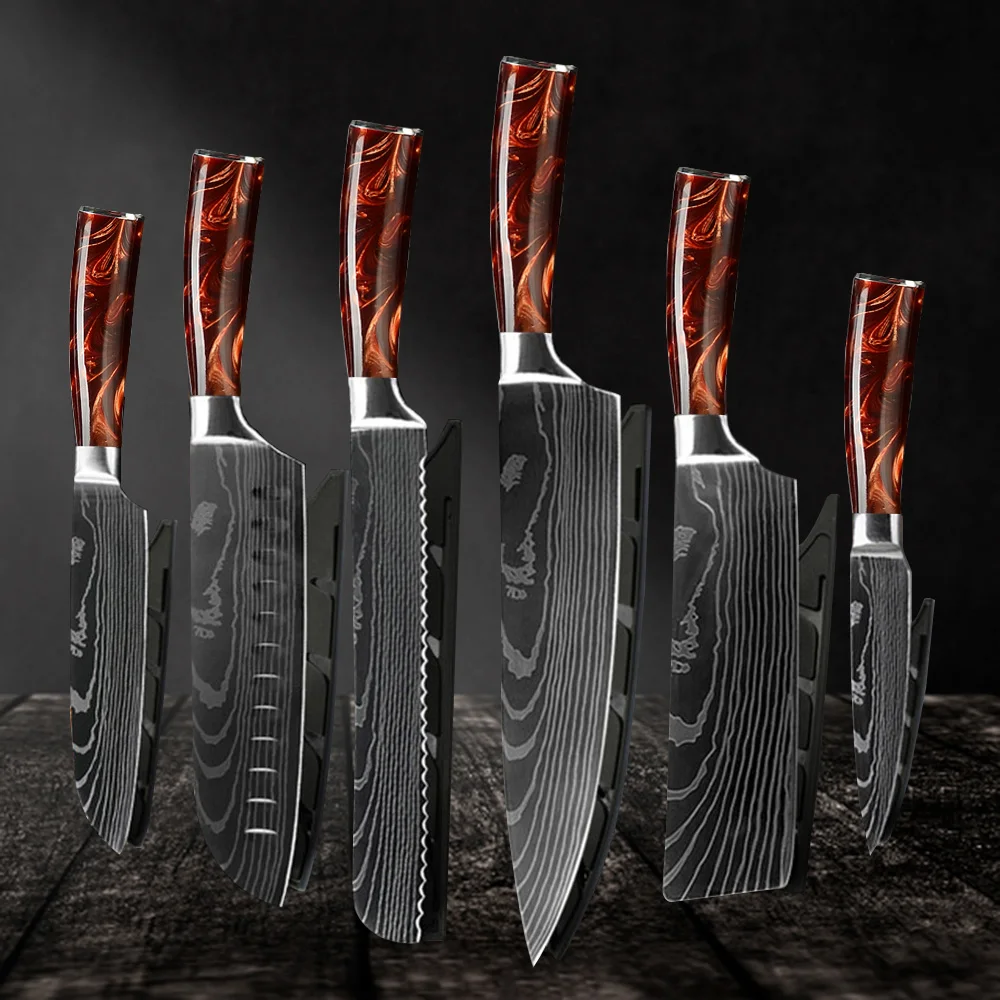 6 PCS Japanese Kitchen knives Set Professional Chef Knives Red Handle Laser Damascus Pattern Santoku Cleaver Slicing
6 PCS Japanese Kitchen knives Set Professional Chef Knives Red Handle Laser Damascus Pattern Santoku Cleaver Slicing