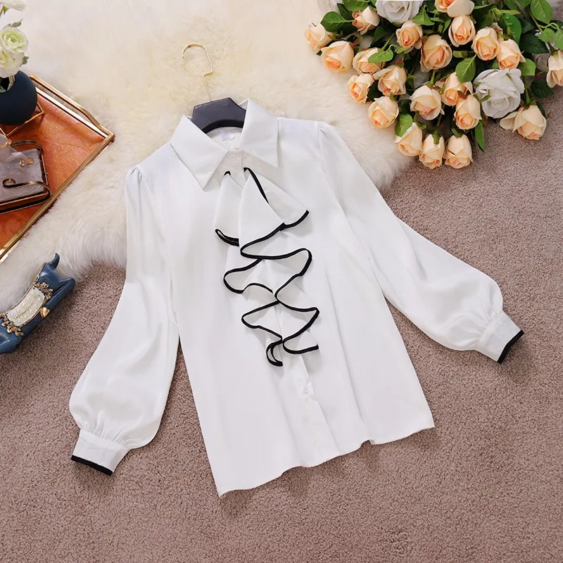 Popular Office Ladies Lantern Sleeves Ruffled Chiffon Shirt Top and Slit Flare Suit Pants OL Clothing Set
Popular Office Ladies Lantern Sleeves Ruffled Chiffon Shirt Top and Slit Flare Suit Pants OL Clothing Set
