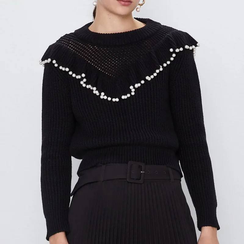 Sweater Ladies Long Sleeve Chic Brand Sweaters Women Pearl Beading Cascading Ruffles Knitting Pullovers Blusas Mujer De Moda
Sweater Ladies Long Sleeve Chic Brand Sweaters Women Pearl Beading Cascading Ruffles Knitting Pullovers Blusas Mujer De Moda