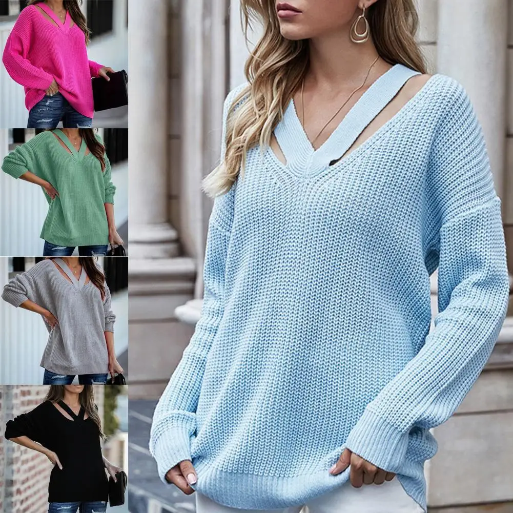 2021 Pullovers Women Sweater Ladies Hollow Out Loose Casual Solid Color V Neck Knitted Top Autumn Sweater for Women Daily Wear
2021 Pullovers Women Sweater Ladies Hollow Out Loose Casual Solid Color V Neck Knitted Top Autumn Sweater for Women Daily Wear
