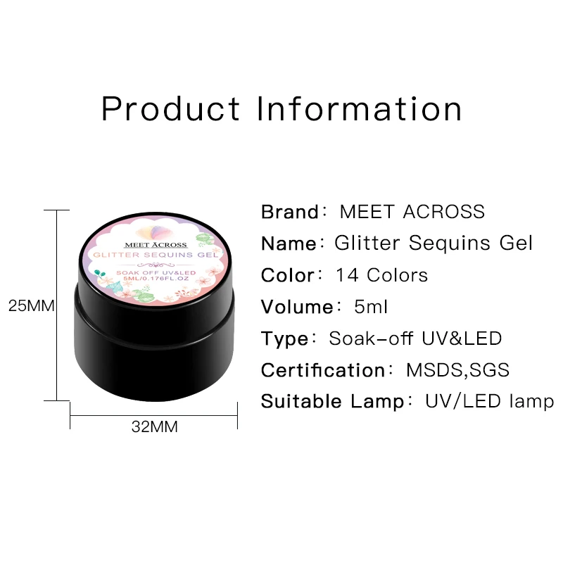 MEET ACROSS Glitter UV Nail Gel Polish 5ml Soak Off Sequins Gel Long-lasting Nail Varnish Manicure Decor Tools
MEET ACROSS Glitter UV Nail Gel Polish 5ml Soak Off Sequins Gel Long-lasting Nail Varnish Manicure Decor Tools