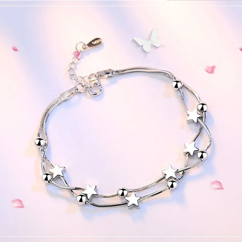 MEYRROYU Sterling Silver Double-layer Star Square Ball Bracelet Female Sweet Romantic Simple Birthday Gift Adjustable Pandora
MEYRROYU Sterling Silver Double-layer Star Square Ball Bracelet Female Sweet Romantic Simple Birthday Gift Adjustable Pandora