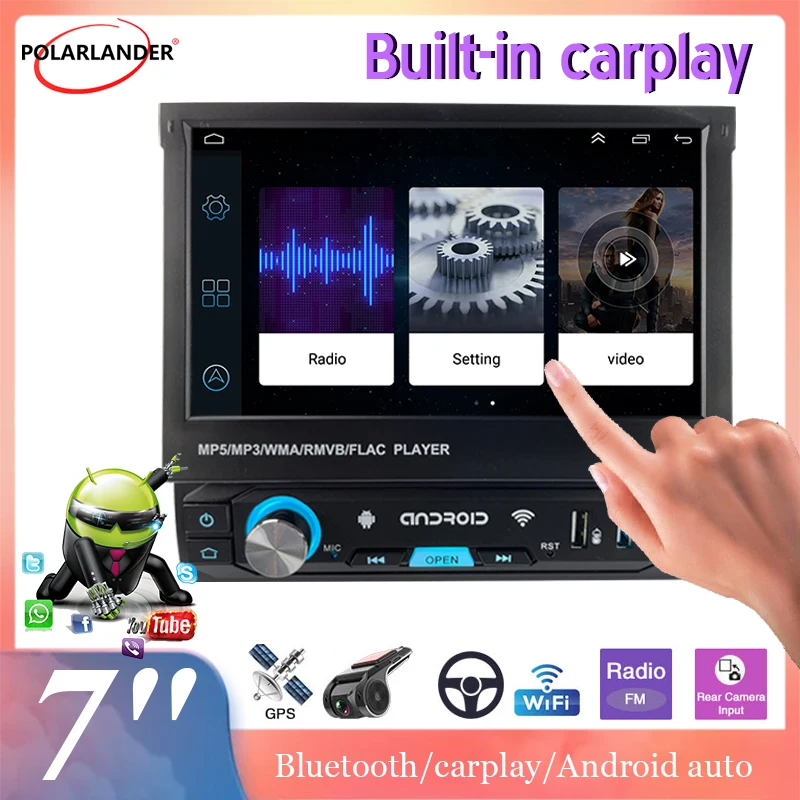 Car Radio 1 Din Android 7'' WIFI Bluetooth 4.0 GPS Navigation Carplay Stereo Receiver 3 USB Electric Retractable Touch Screen
Car Radio 1 Din Android 7'' WIFI Bluetooth 4.0 GPS Navigation Carplay Stereo Receiver 3 USB Electric Retractable Touch Screen
