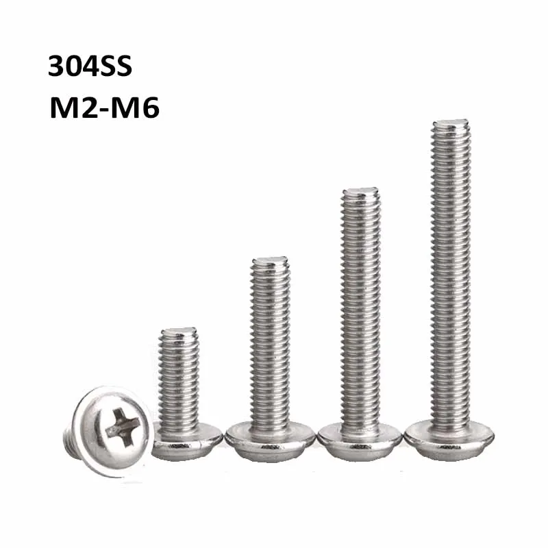 304 Stainless Steel Round Head With Washer Phillips Screws Pan/Truss Head Cross Screw Bolts M2 M2.5 M3 M4 M5 M6
304 Stainless Steel Round Head With Washer Phillips Screws Pan/Truss Head Cross Screw Bolts M2 M2.5 M3 M4 M5 M6