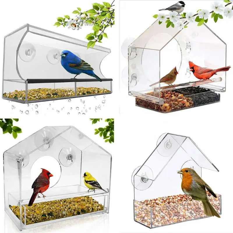 

Window Bird Feeder - Refillable Sliding Tray - Weather Proof - Snow and Squirrel Resistant - Drains Rain Water