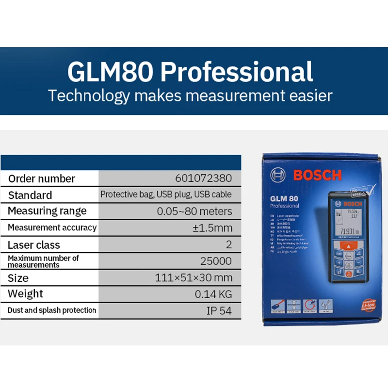 BOSCH GLM80 Digital Laser Rangefinder Color LCD laser Distance Meter 80M Range Finder Digital Angle Ruler Bosch Measuring Tape 
BOSCH GLM80 Digital Laser Rangefinder Color LCD laser Distance Meter 80M Range Finder Digital Angle Ruler Bosch Measuring Tape