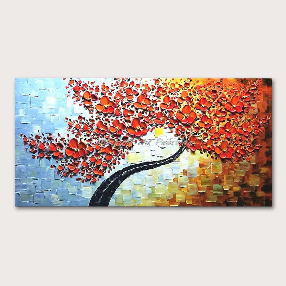 

Mintura Wall Picture for Living Room Oil Paintings on Canvas Hand Painted A Multi-Colored Trees Hotel Decor Wall Art No Framed
