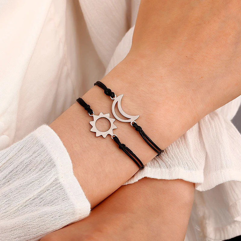 Bohemian Sun & Moon Charm Couples Bracelets For Women Men Handmade Braided Black Thread Rope Bracelet Adjustable Hollow Bracelet
Bohemian Sun & Moon Charm Couples Bracelets For Women Men Handmade Braided Black Thread Rope Bracelet Adjustable Hollow Bracelet