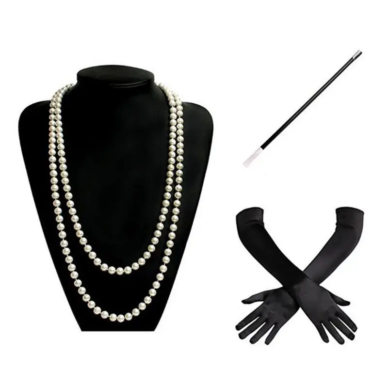 New 1920s Charleston Flapper Girl Costume Set Fancy Dress Imitation Pearl Bead Necklace Long Black Gloves Cigarette Holder for
New 1920s Charleston Flapper Girl Costume Set Fancy Dress Imitation Pearl Bead Necklace Long Black Gloves Cigarette Holder for