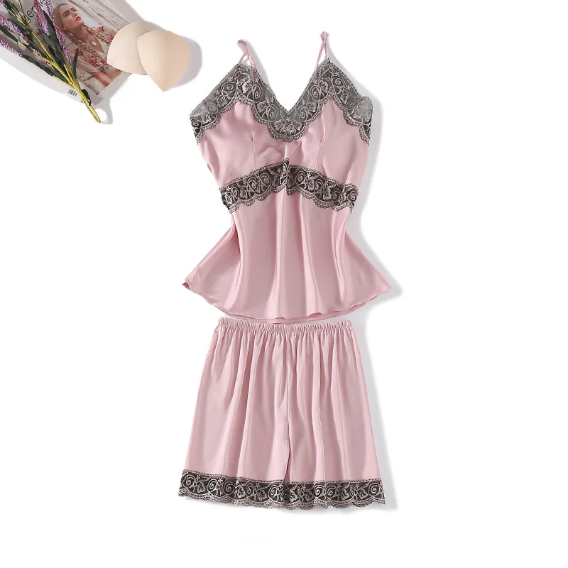 Satin Nighty And Shorts 2PCS Nightwear Pajamas Suit Women Lace Homewear Intimate Lingerie Summer New Sexy Home Clothing
Satin Nighty And Shorts 2PCS Nightwear Pajamas Suit Women Lace Homewear Intimate Lingerie Summer New Sexy Home Clothing