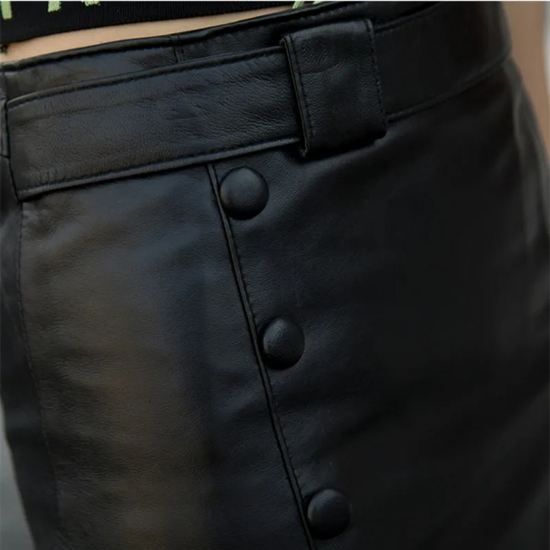 Autumn Women Genuine Leather Skirt Office Elegant Single Breasted Slim Straight Wrap Skirts Black Sheepskin High Waist Skirts
Autumn Women Genuine Leather Skirt Office Elegant Single Breasted Slim Straight Wrap Skirts Black Sheepskin High Waist Skirts