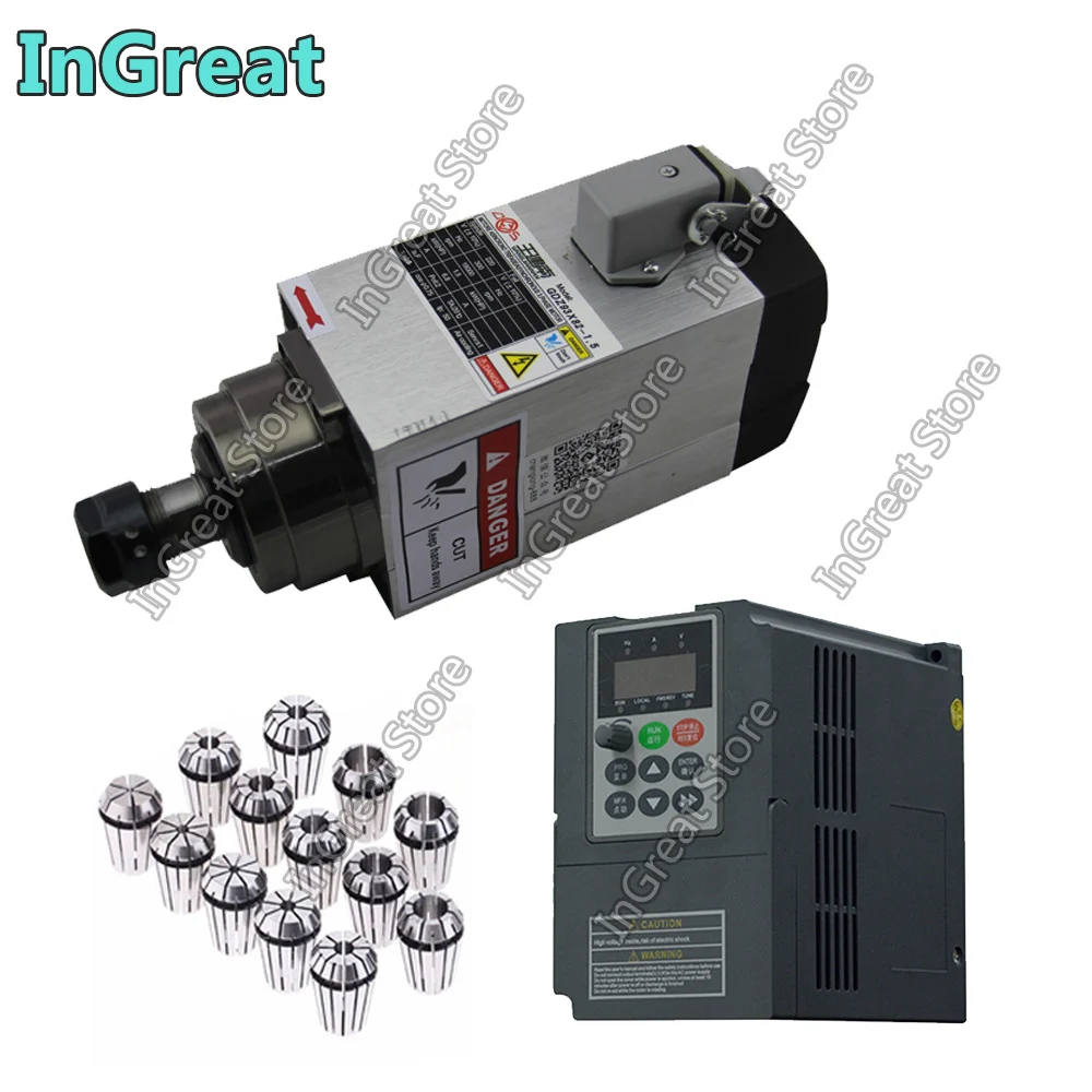 3PH 380V 1.5KW 2HP ER20 1mm-13mm 18000RPM AC Spindle Motor Air Cooled 4PCS Ceramic Bearing & VFD Inverter & ER20 Collets
3PH 380V 1.5KW 2HP ER20 1mm-13mm 18000RPM AC Spindle Motor Air Cooled 4PCS Ceramic Bearing & VFD Inverter & ER20 Collets