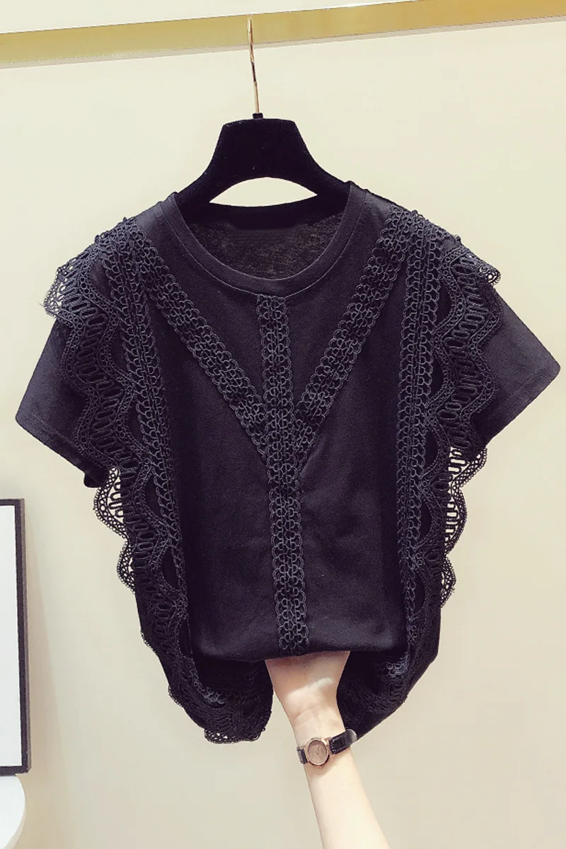 2020 Summer New Korean Style Lace Panel Short-Sleeve T-shirt Black Tshirt Women's Casual Round Neck-Style T-shirts Tees Tops 
2020 Summer New Korean Style Lace Panel Short-Sleeve T-shirt Black Tshirt Women's Casual Round Neck-Style T-shirts Tees Tops