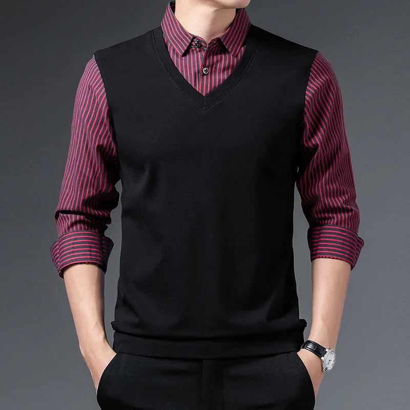 Men's Woolen Sweater Fake Two Autumn Long-sleeved Shirt Collar Bottoming Shirt Youth Korean Striped Men's Trend Mens Shirts
Men's Woolen Sweater Fake Two Autumn Long-sleeved Shirt Collar Bottoming Shirt Youth Korean Striped Men's Trend Mens Shirts