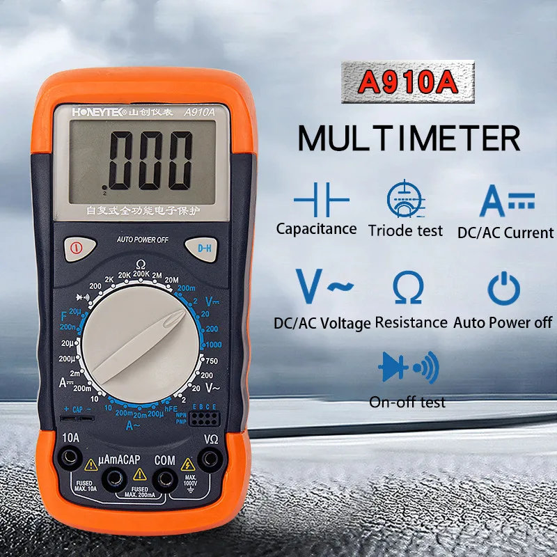 A910A Digital Multimeter 6000 counts Auto Ranging AC/DC voltage meter Flash light Back light Large Screen YIZHAN
A910A Digital Multimeter 6000 counts Auto Ranging AC/DC voltage meter Flash light Back light Large Screen YIZHAN