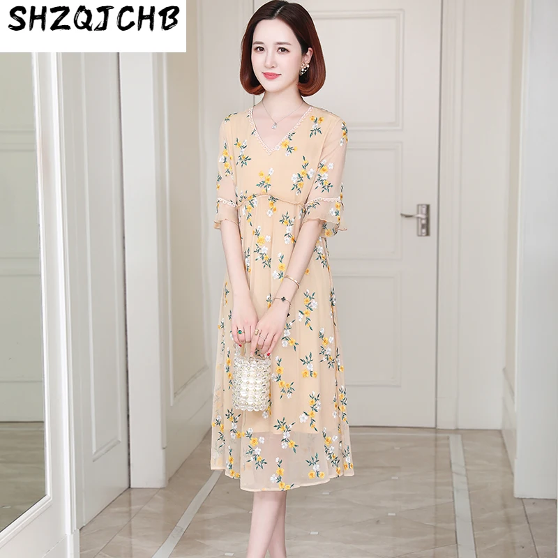 SHZQ Embroidered Silk Dress Women's High-end Silk Mulberry Silk Skirt Summer 
SHZQ Embroidered Silk Dress Women's High-end Silk Mulberry Silk Skirt Summer