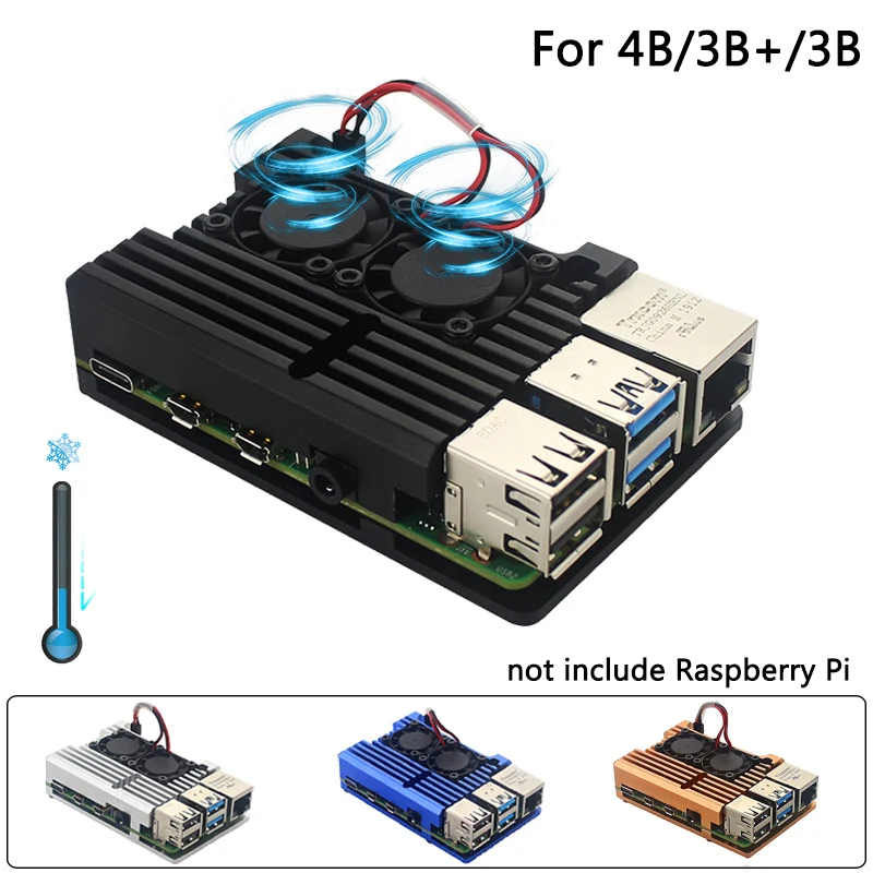 

Raspberry Pi 4 Model B Dual Fans CNC Aluminum Alloy Case Metal 4 Color Armor Shell with Heat Sinks for Raspberry Pi 4B/3B+/3B