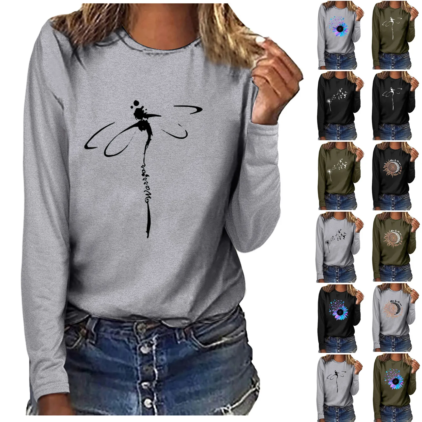 Women's Long Sleeve Top Fashion Casual Sunflower Printed O-neck Long Sleeve Top Loose T-shirt Fashion Ladies Manga Larga
Women's Long Sleeve Top Fashion Casual Sunflower Printed O-neck Long Sleeve Top Loose T-shirt Fashion Ladies Manga Larga
