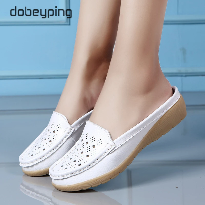 

dobeyping Cut-Outs Summer Woman Shoes Genuine Leather Women Flats Hollow Women's Loafers Soft Mother Moccasin Shoe Size 35-41