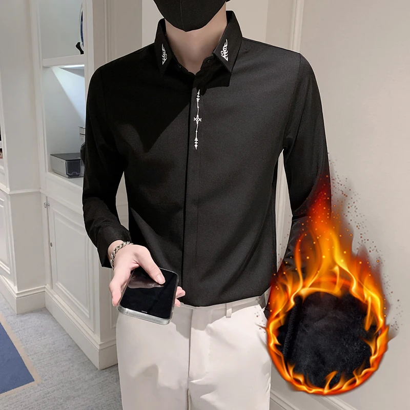 2021 Autumn Winter Shirts Men Long Sleeve Slim Fit Casual Shirt Thick Warm Business Formal Dress Shirts Social Party Clothing
2021 Autumn Winter Shirts Men Long Sleeve Slim Fit Casual Shirt Thick Warm Business Formal Dress Shirts Social Party Clothing