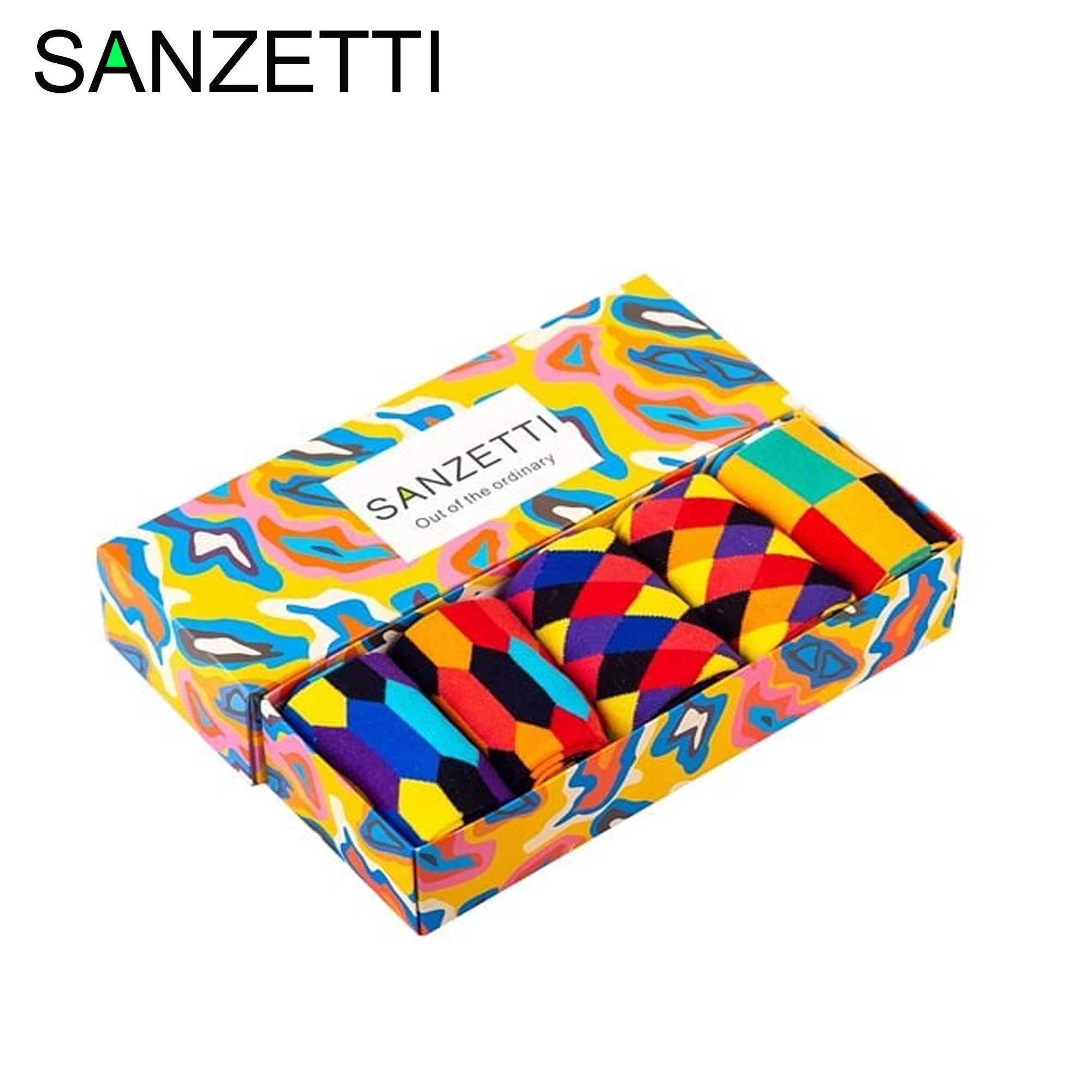 SANZETTI 5 пар/2020 яркие мужские повседневные носки из чесаного хлопка с узором в виде
