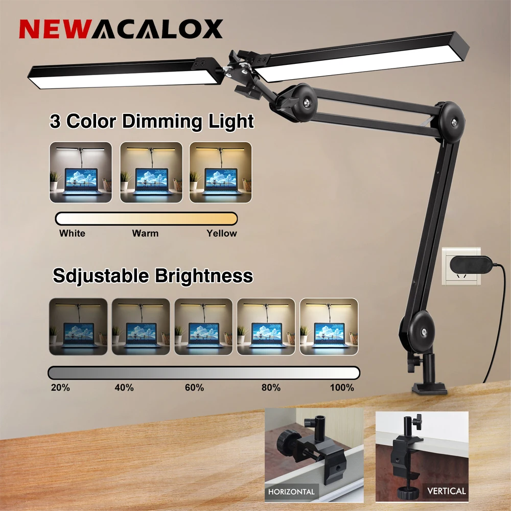NEWACALOX 24W LED Desk Lamp 3 Lighting Modes 10 Brightness Dimmable Metal Swing Arm Desk Light Eye-Caring Office/Home Lamp
NEWACALOX 24W LED Desk Lamp 3 Lighting Modes 10 Brightness Dimmable Metal Swing Arm Desk Light Eye-Caring Office/Home Lamp