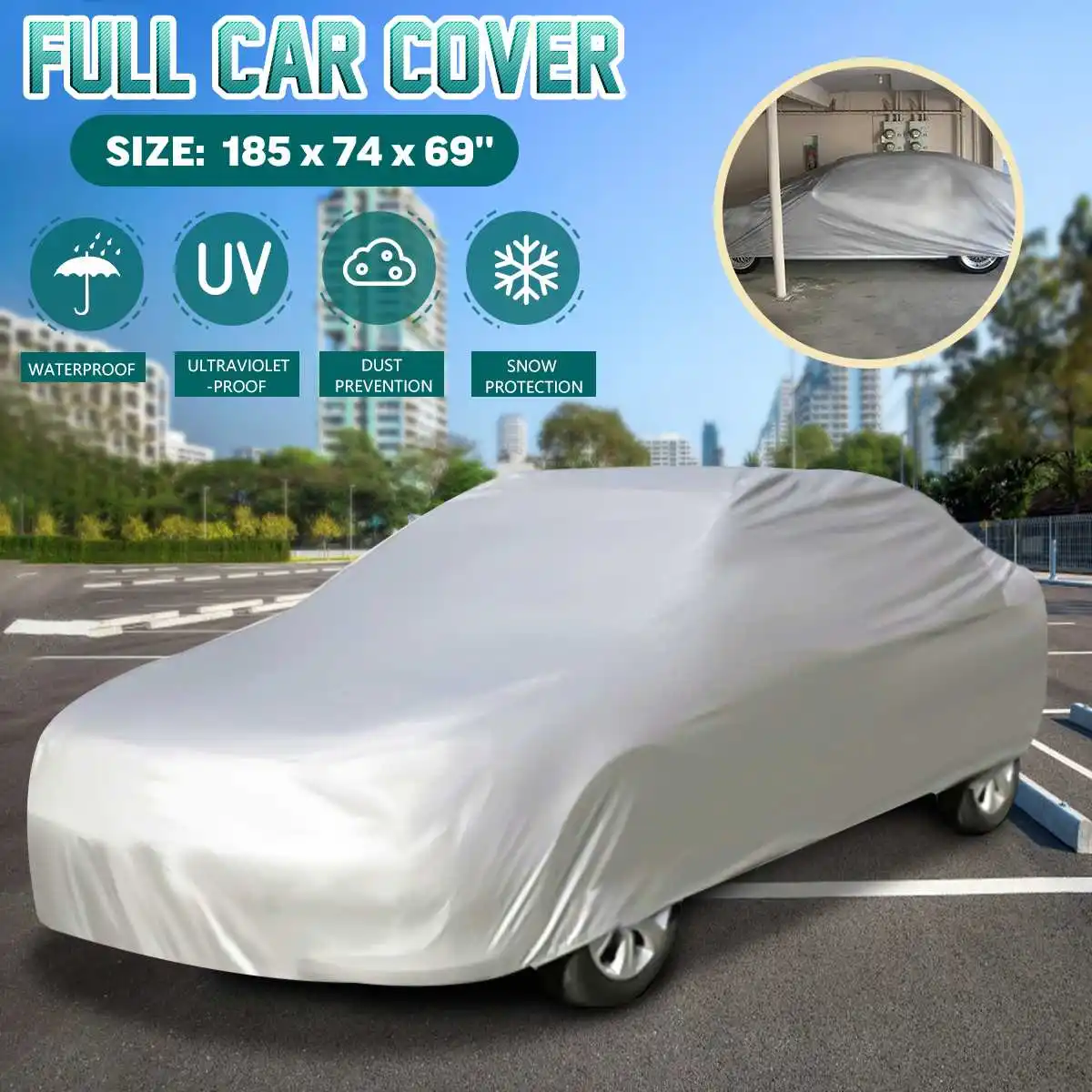 185x74x69'' Exterior Car Snow Cover Outdoors Protection Full Size Rain Snow Protection Dust Waterproof Clothing 470x188x175cm
185x74x69'' Exterior Car Snow Cover Outdoors Protection Full Size Rain Snow Protection Dust Waterproof Clothing 470x188x175cm