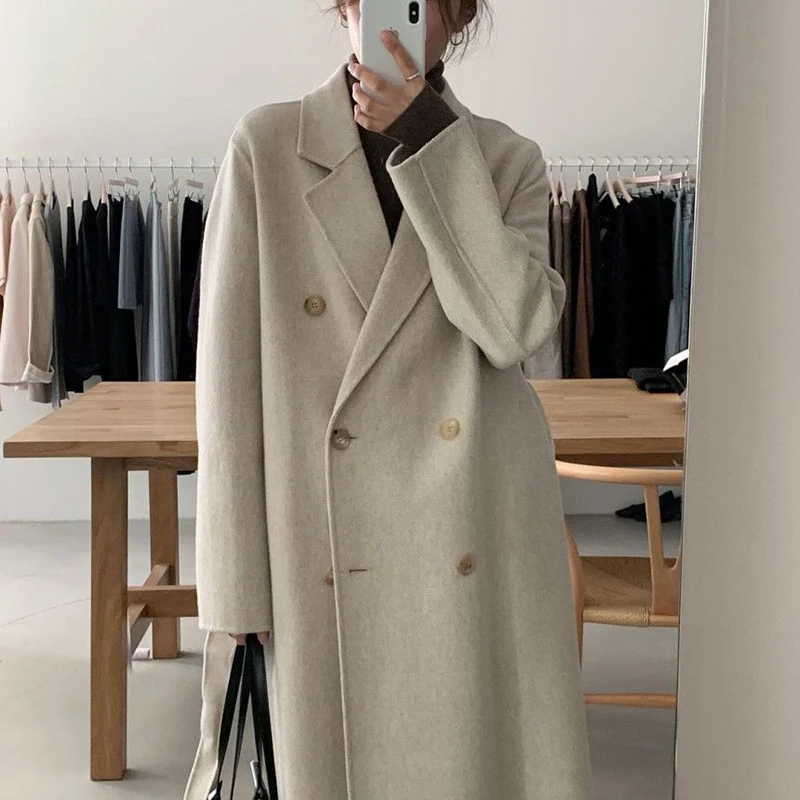 Women's coat 2021 Retro Loose Double-breasted Women Long Overcoats Winter Warm Full Sleeve Notched Collar Female Woolen Coats
Women's coat 2021 Retro Loose Double-breasted Women Long Overcoats Winter Warm Full Sleeve Notched Collar Female Woolen Coats