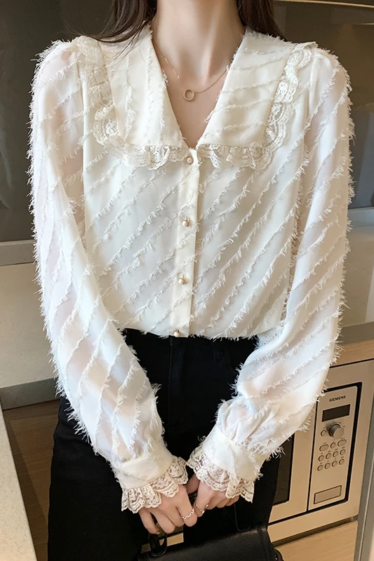 COIGARSAM Chiffon Shirt Womens tops New Spring Lace Peter pan Collar Women shirts Apricot 6630
COIGARSAM Chiffon Shirt Womens tops New Spring Lace Peter pan Collar Women shirts Apricot 6630