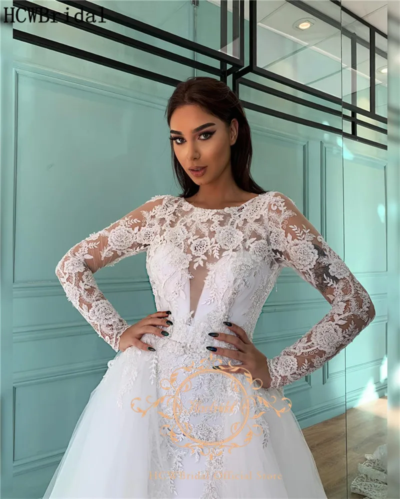 New Long Sleeves Mermaid Lace Wedding Dress Detachable Train Floor Length Luxury Arabic Bridal Wedding Party Gown Plus Size
New Long Sleeves Mermaid Lace Wedding Dress Detachable Train Floor Length Luxury Arabic Bridal Wedding Party Gown Plus Size