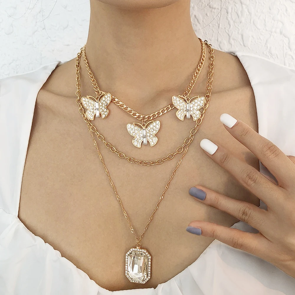WG Vintage Zircon Butterfly Multilayer Necklace Personalized Fashion Crystal Glass Pendant Necklace Jewelry
WG Vintage Zircon Butterfly Multilayer Necklace Personalized Fashion Crystal Glass Pendant Necklace Jewelry