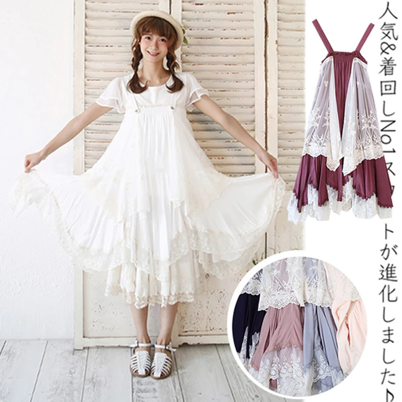 

Mori Girl Sleeveless Dress Women Spring Autumn Sweet Lolita Lace Spaghetti Strap Dresses Underdress Tank Dress Vestidos A179