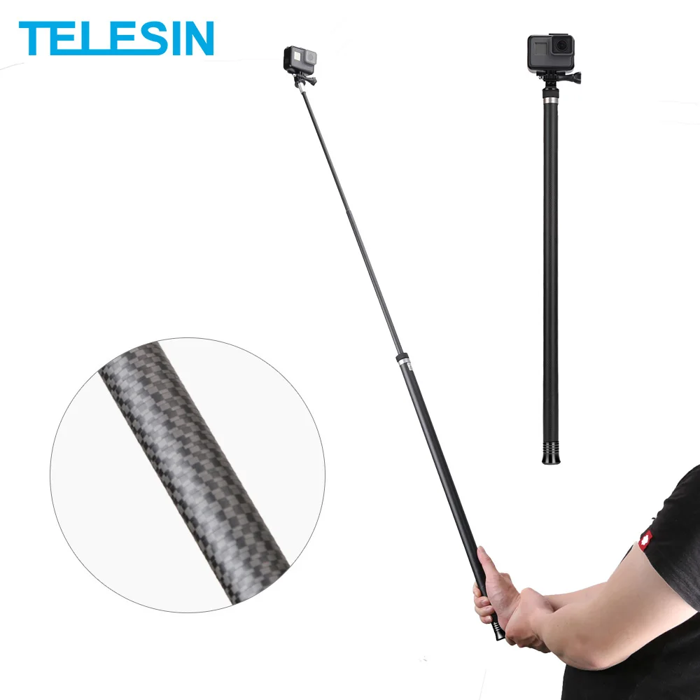 

TELESIN 106" Long Carbon Fiber Handheld Selfie Stick Extendable Pole Monopod for GoPro Hero 9 8 7 6 5 4 Xiaomi YI Osmo Action