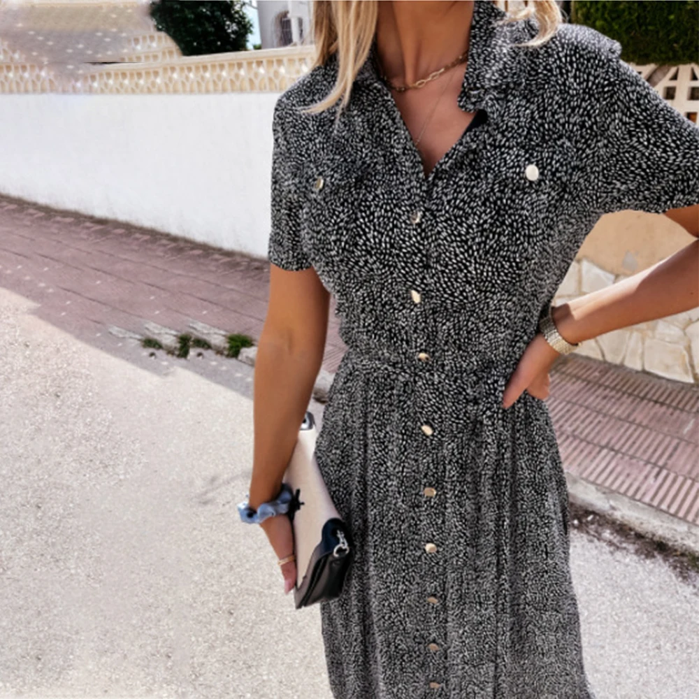 Women Vintage Button Casual Loose Shirt Dress Female Elegant Summer Short Sleeved Long Dress Pocket Button Shirt Pirnt Dress
Women Vintage Button Casual Loose Shirt Dress Female Elegant Summer Short Sleeved Long Dress Pocket Button Shirt Pirnt Dress