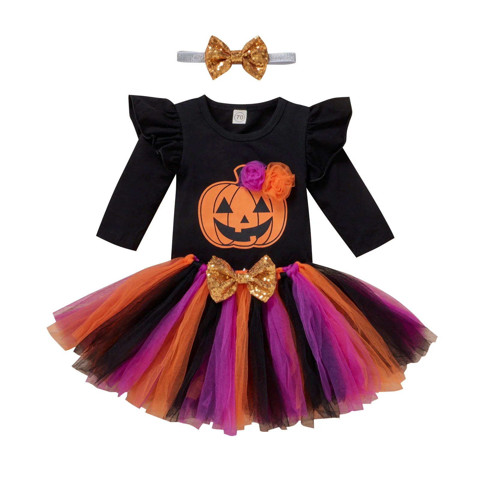 Halloween Clothes For Newborn Long Sleeve Pumpkin Pirnt Romper Multicolor Yarn Bow Skirt Headband Children's Clohting For Girls
Halloween Clothes For Newborn Long Sleeve Pumpkin Pirnt Romper Multicolor Yarn Bow Skirt Headband Children's Clohting For Girls