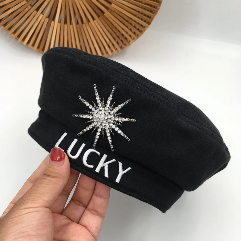 Берет LUCKY модная женская Повседневная хлопковая шапка-берет с большими стразами