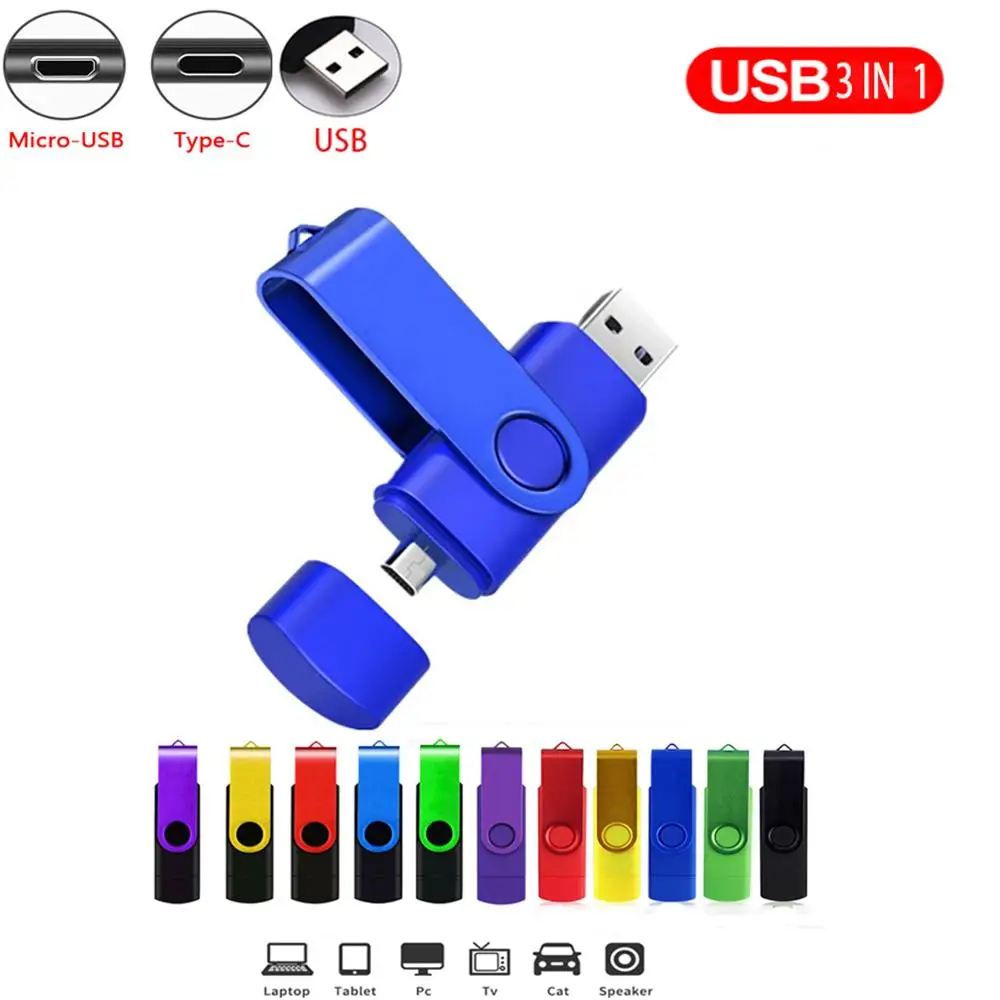 OTG 3 в 1 флэш-накопитель 128 ГБ Type-C usb 2 0 карта памяти 64 Гб 32 Micro 16 cle флеш-накопитель