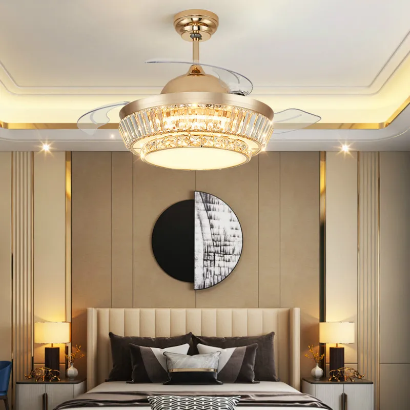 110V/220V Crystal Ceiling Fans Modern Living Room Ceiling Fans Modern Frequency Conversion Invisible Ceiling Fans with Lights
110V/220V Crystal Ceiling Fans Modern Living Room Ceiling Fans Modern Frequency Conversion Invisible Ceiling Fans with Lights